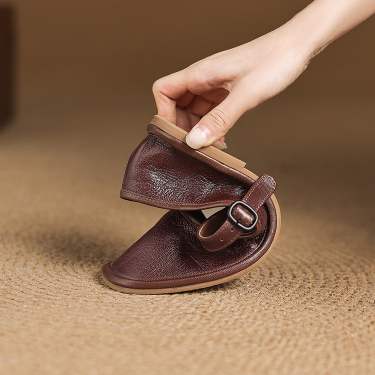 Fashion Flat Shoes Low Heel Square Heel Round Toe Buckle Strap