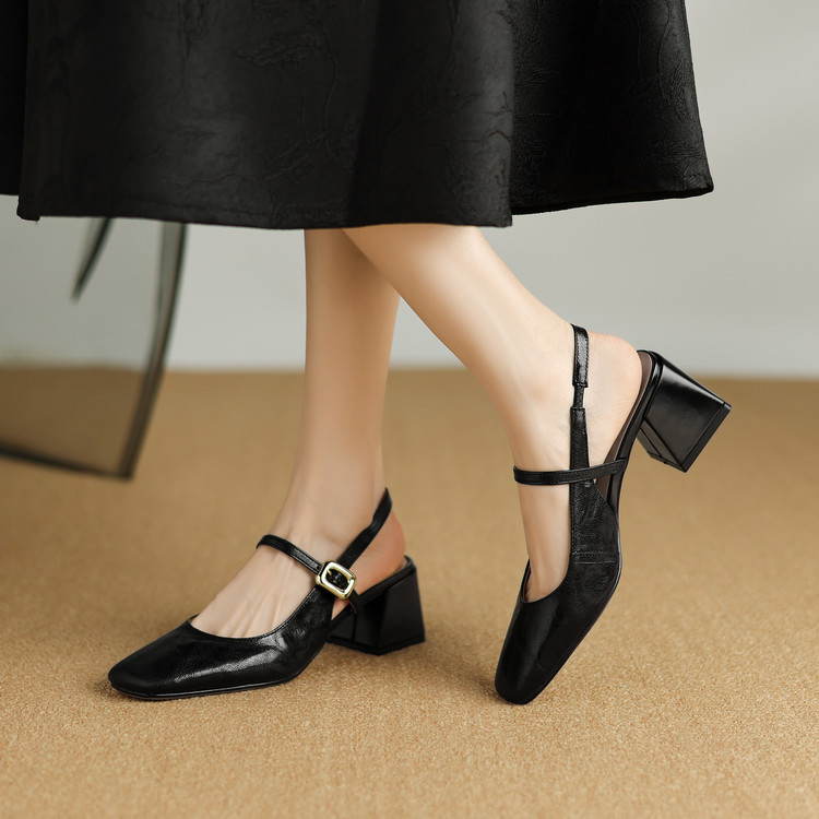 Women's Closed Toe High Heel Sandals Korean Style Genuine Leather Summer 2025