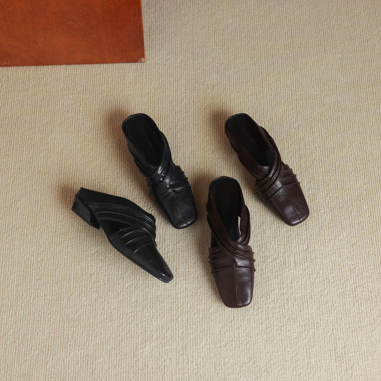 Women's Closed Toe Slippers Microfiber Rubber Sole Square Toe