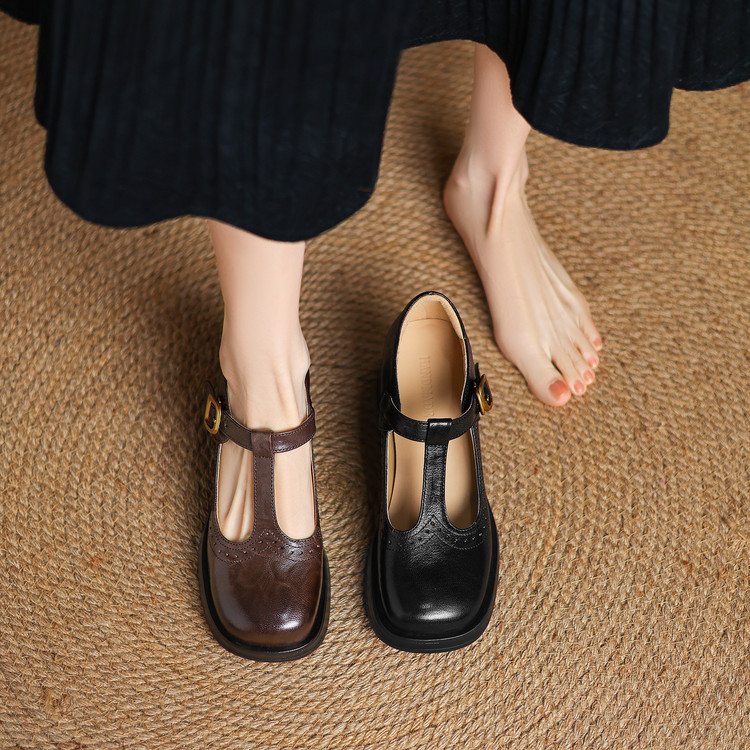 Women's High Heel T-Strap Pumps in Soft Sheepskin