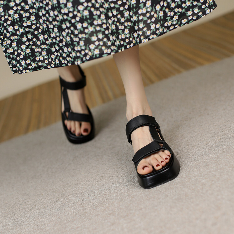 Women's Open Toe Platform Sandals Low Top Mid Heel Summer 2024