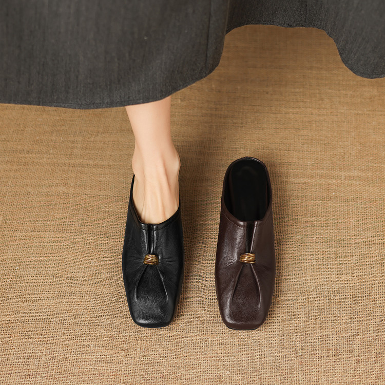 Women's Retro Closed-Toe Slippers - Square Toe Slip-On Summer 2025