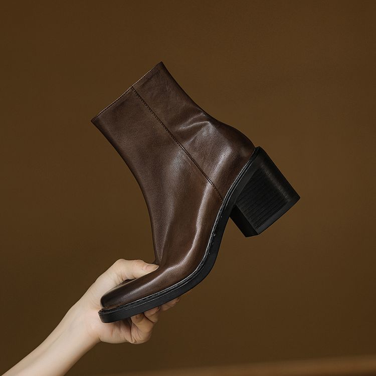 Women's Retro High Heel Ankle Boots in Genuine Leather