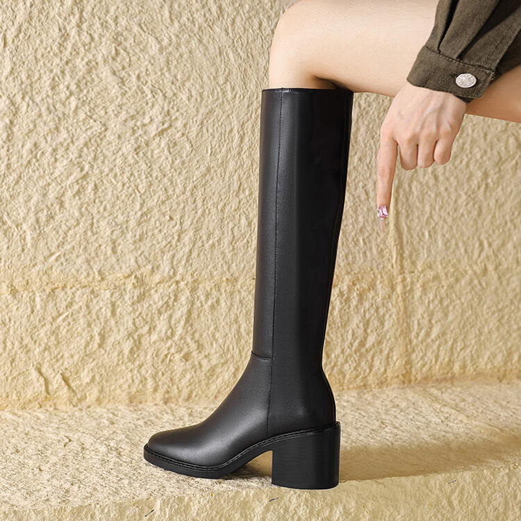 Women's Square Toe Chunky Heel Knee-High Riding Boots